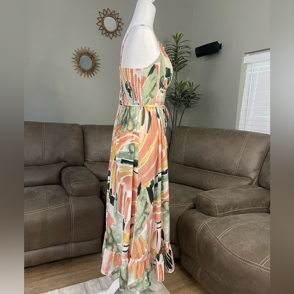 Watercolor Spaghetti Strap Summer Midi Dress Sz M Valentines Date Night Gift - Picture 8 of 12
